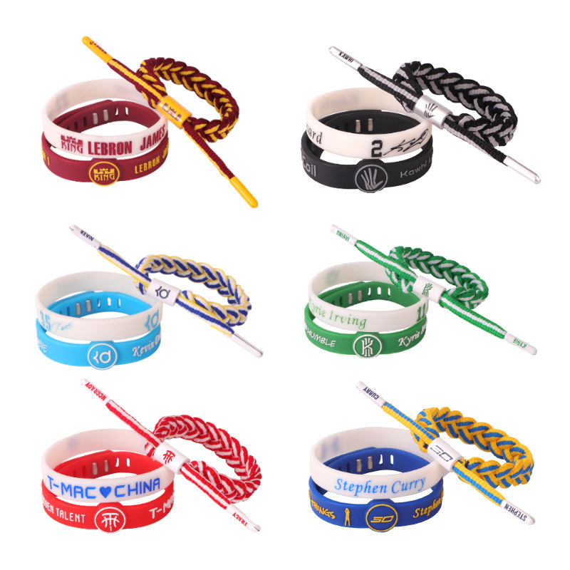 Basketball Bracelet Men's Kobe James Curry Iverson Durant Shoelace Bracelet Three-Piece Set Luminous Wrist Strap