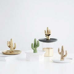 Nordic style ornaments, gold-plated cactus ceramic jewelry tray, ring tray, candy storage ornaments