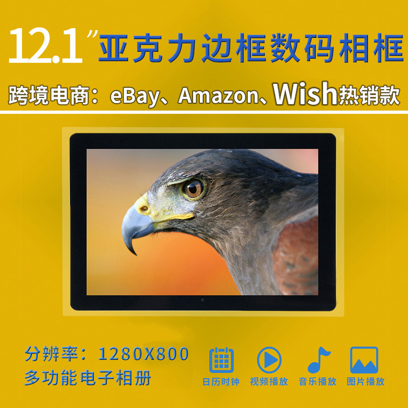 Factory direct new listing 12 inch widescreen acrylic frame HD multi-function digital photo frame advertising machine