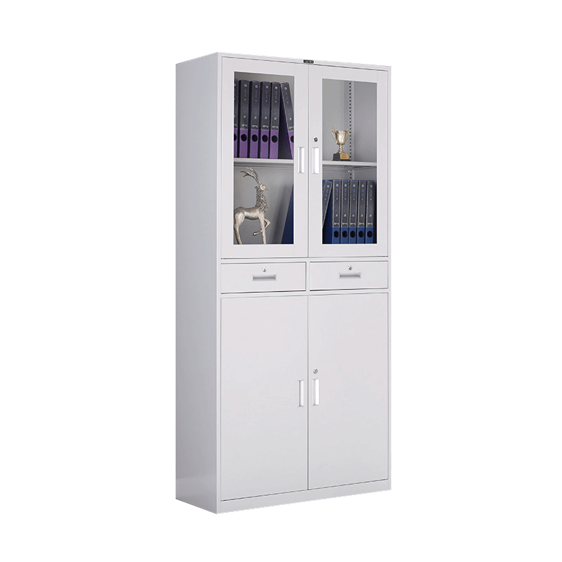 Gabinete de archivo de hierro mediano dos Cubo de acero de oficina Doble puerta de vidrio abierta archivador de archivo gabinete de archivo de almacenamiento fábrica al por mayor
