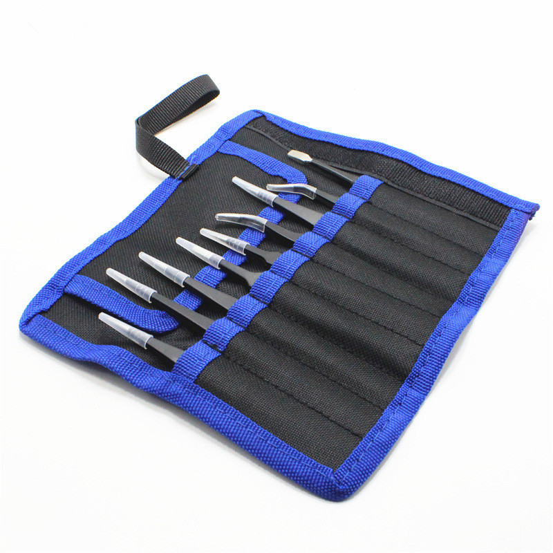 ESD帆布袋镊子套装不锈钢修边镊子黑色直头弯头ESD电子