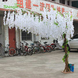 厂家仿真白色豆花树婚庆拱门花树装饰绢布假花仿真树仿真紫藤花树