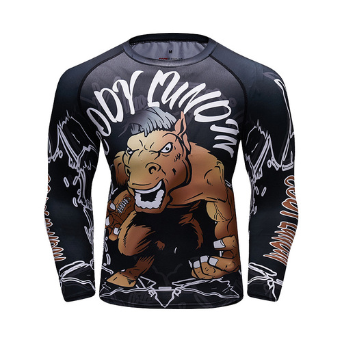 Fitness clothing round neck sports fitness yoga casual tight clothing breathable 3D digital printing for men