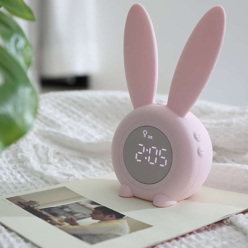 Cute Rabbit Alarm Clock Night Light Led Snooze Sensor Electronic Alarm Clock Countdown Timer Charging Sleep Light