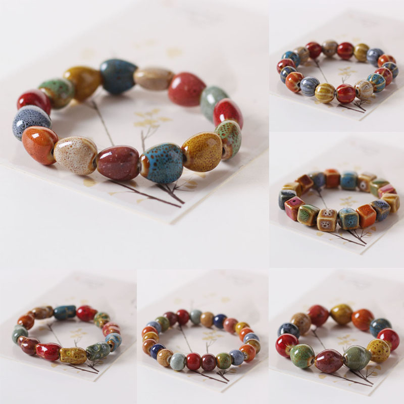 Wholesale Jingdezhen Ceramic Jewelry New Fashion Flower Glaze Beads Bracelet Multicolor Casual Ethnic Style Student Bracelet
