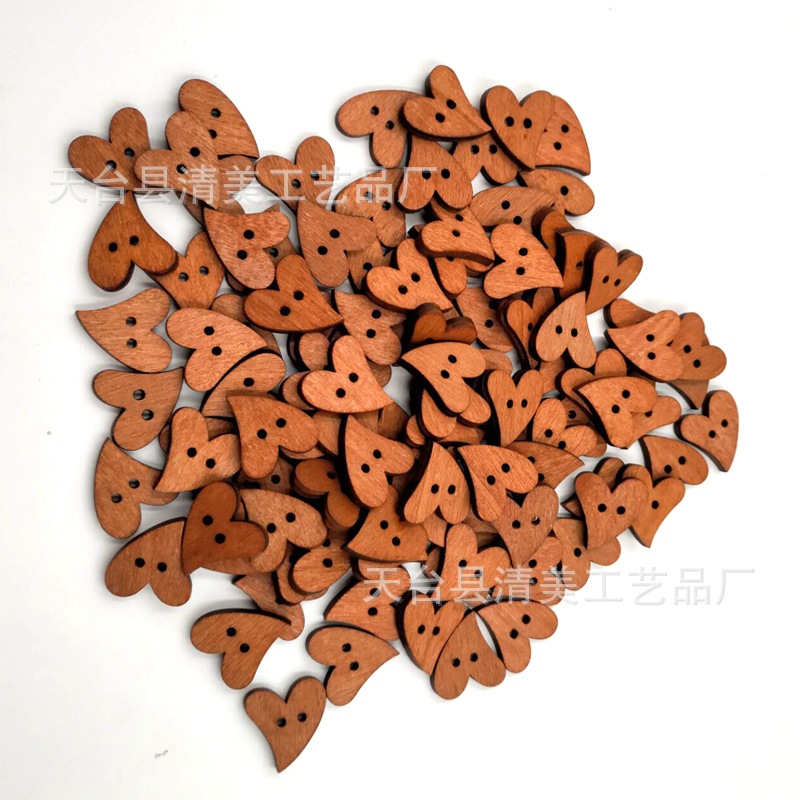 Botones de corazón de melocotón curvo retro DIY botones decorativos de madera 100 unids/bolsa