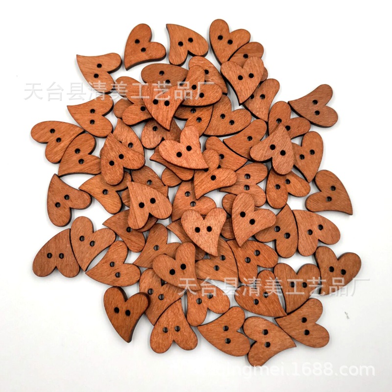 Botones de corazón de melocotón curvo retro DIY botones decorativos de madera 100 unids/bolsa