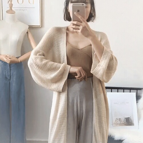 2025 Spring, Autumn, Winter Loose Plus Size V-Neck Slouchy Windy Long-Sleeve Thin Knit Cardigan Women's Versatile Outerwear
