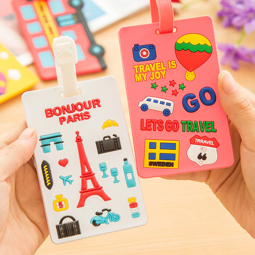 Cartoon square soft rubber luggage tag airplane logo boarding pass outdoor travel packing luggage check-in tag