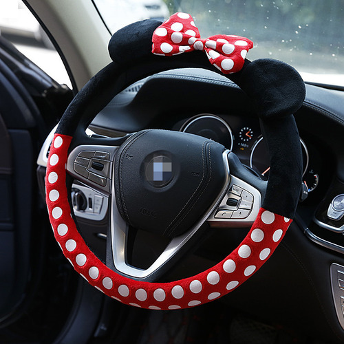 Car cartoon steering wheel cover, creative and cute car handle gloves, winter plush steering wheel cover, antifreeze and warm