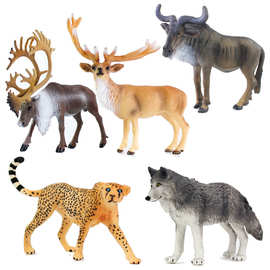 仿真野生动物模型角马驯鹿马鹿袋鼠狼塑料实心儿童玩具摆件猎豹