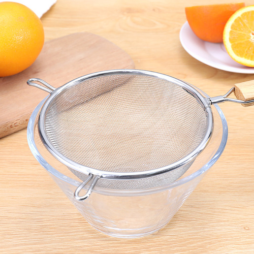 304 stainless steel large colander with wooden handle and double ears for frying spoon household kitchen utensils for noodle mesh drain filter