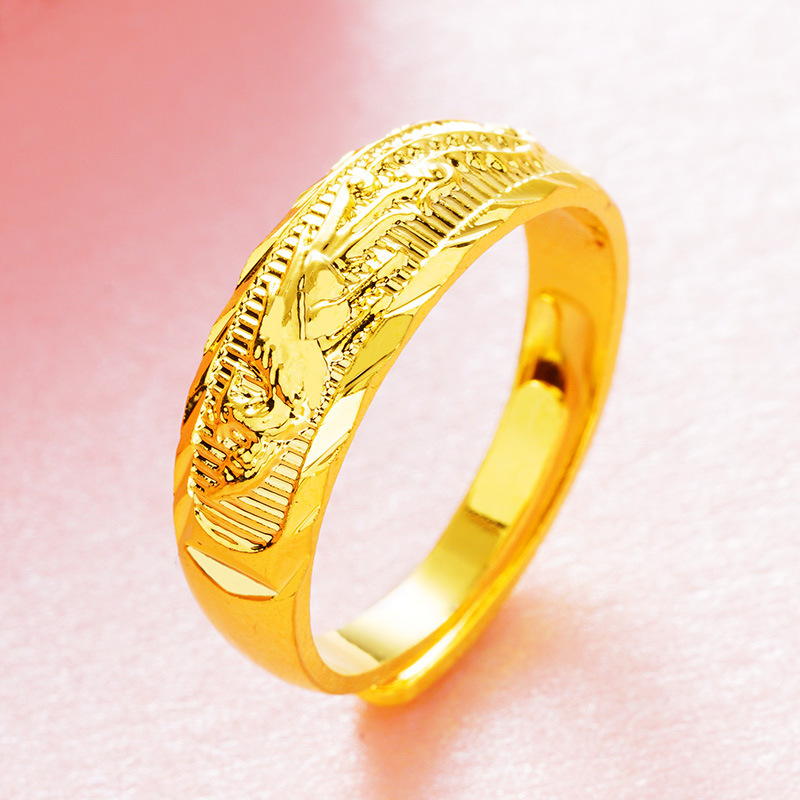Vietnam arena oro cobre chapado 24K oro real dragón y Fénix anillo abierto hombres y mujeres pareja dragón patrón anillo boda joyería de oro