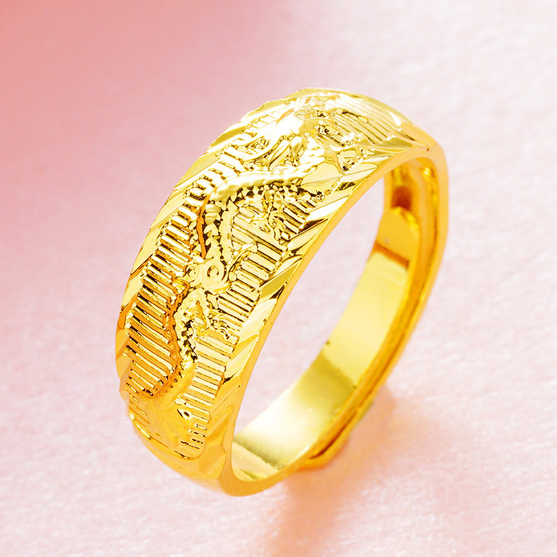 Vietnam arena oro cobre chapado 24K oro real dragón y Fénix anillo abierto hombres y mujeres pareja dragón patrón anillo boda joyería de oro
