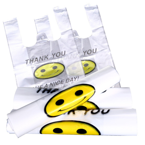 Transparent smiling face vest bag supermarket plastic shopping bag fruit portable convenience bag breakfast takeaway bag wholesale