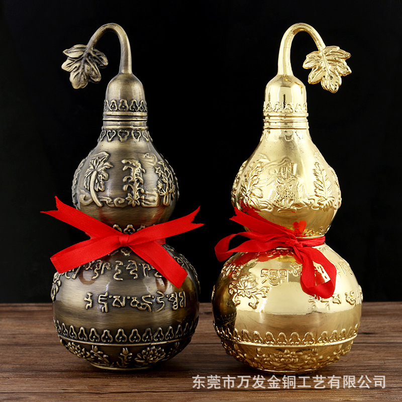 百草明咒葫芦摆件合金风水宝葫芦六字真言葫芦供佛具用品厂家批发