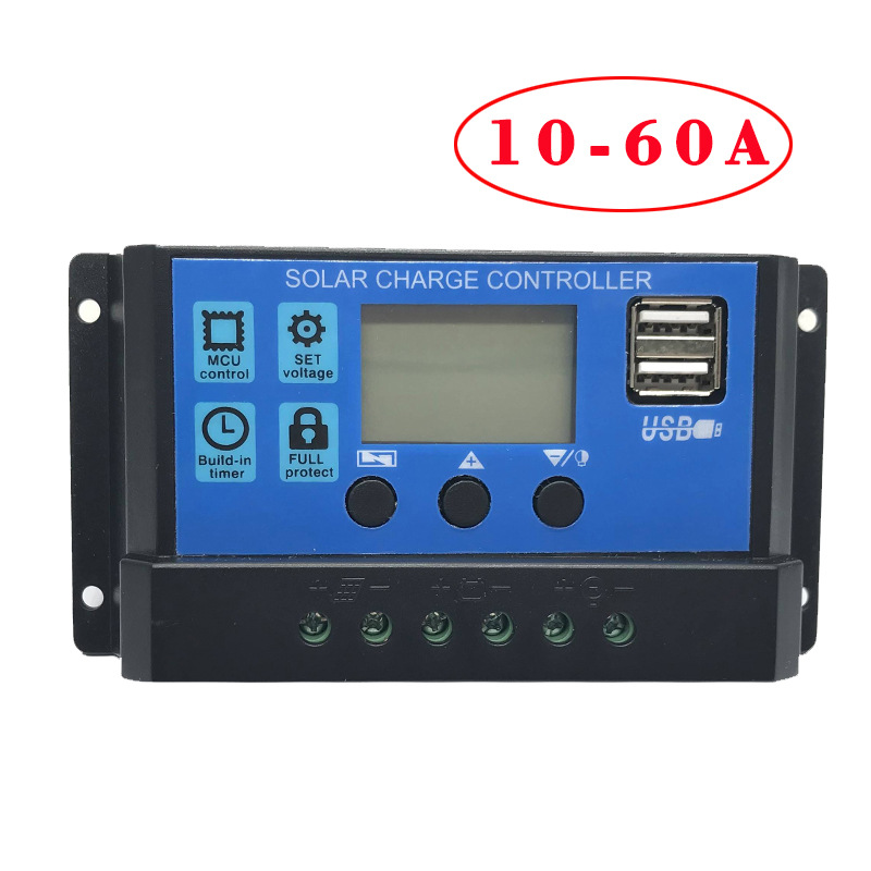 10-60A太阳能控制器 12/24v光控时控自动识别路灯双USB充电控制器