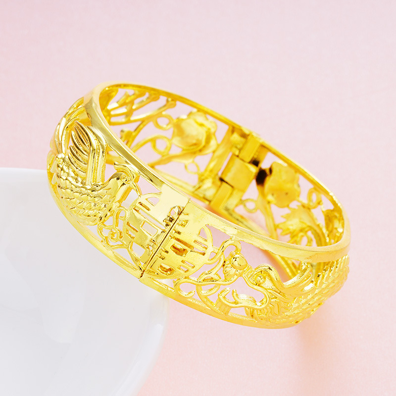 Largo tiempo sin desvanecimiento dragón hueco y Fénix pulsera nupcial mujer moneda europea cobre plateado Vietnam arena chapado en oro pulsera joyería de la boda