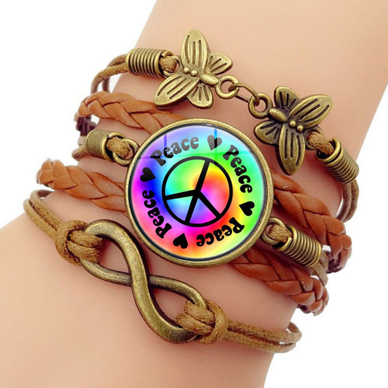 Colorful Peace Sign Time Gemstone Bracelet Women's Fashion Butterfly Infinite Symbol Hand-Woven Multi-Layer Hand Jewelry Colorful Peace Sign Time Gemstone Bracelet Women's Fashion Butterfly Infinite Symbol Hand-Woven Multi-Layer Hand Jewelry