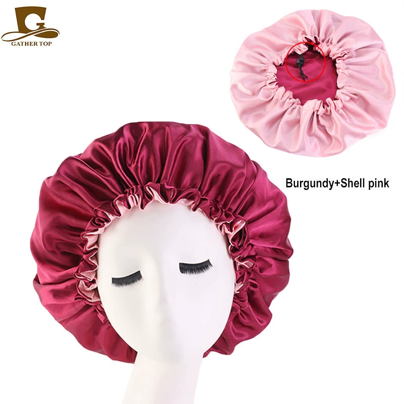 Double‑layer color‑block sleeping cap, adjustable buckle, reversible night/chemotherapy hair care hat, 36 cm
