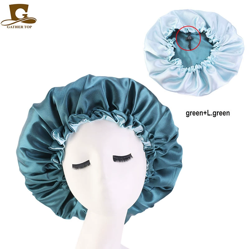 Double‑layer color‑block sleeping cap, adjustable buckle, reversible night/chemotherapy hair care hat, 36 cm