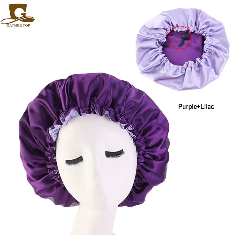Double‑layer color‑block sleeping cap, adjustable buckle, reversible night/chemotherapy hair care hat, 36 cm