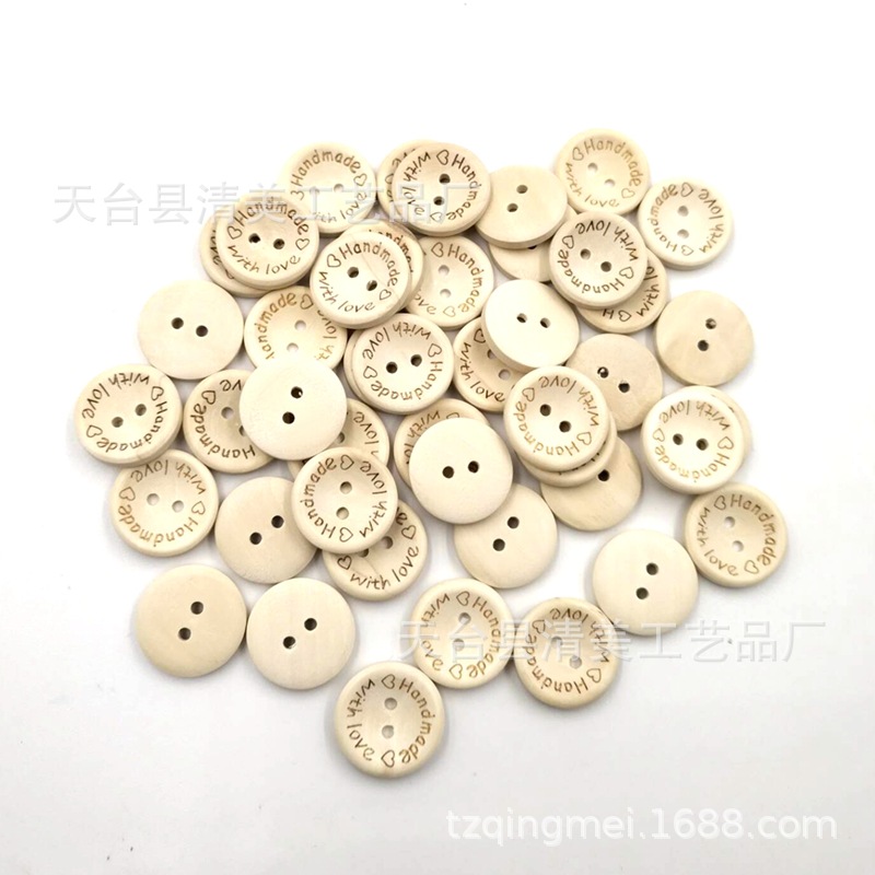 15/20/25mm botón redondo grabado láser hecho a mano amor corazón con amor botón de madera