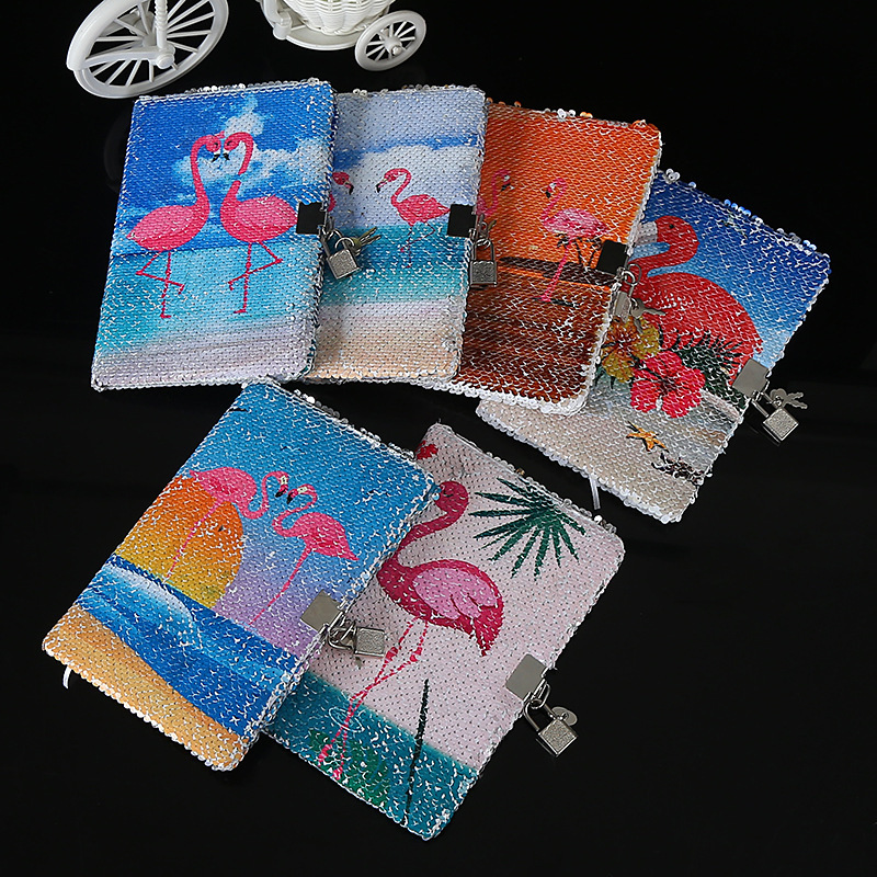Cartoon Creative Stationery Office Flip Color Changing Diary Sequin Animal Fish Chips Lockable Notebook