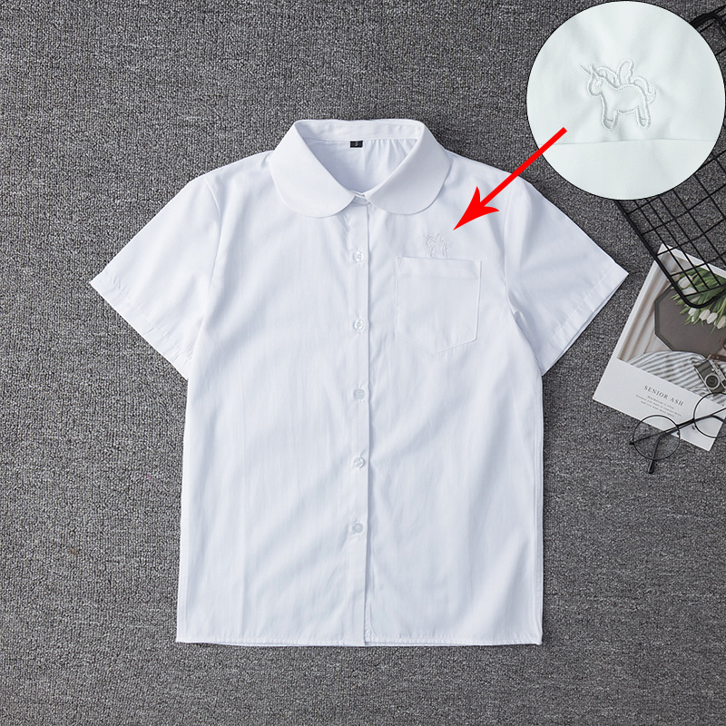 Spot Japanese Orthodox JK Uniform Shirt Short Sleeve Round Neck Shirt Breasted Pill Breasted Unicorn Embroidered Orthodox jk Uniform