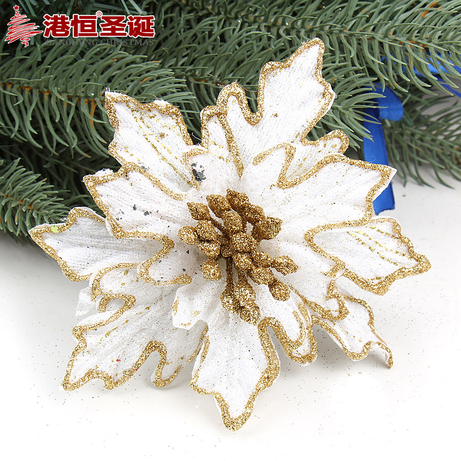 Flor artificial de Navidad 15cm franela bronceado flor decorativa de Navidad árbol de Navidad decorativo flor falsa Flor de tela