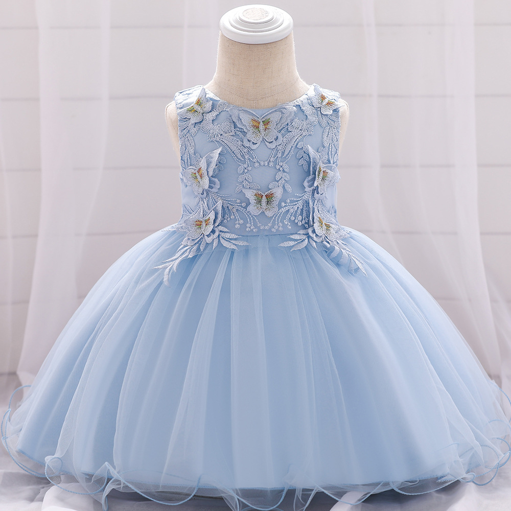 2024 cross-border one-year-old dress baby princess dress girl's full moon dress butterfly embroidered cotton-lined pettiskirt