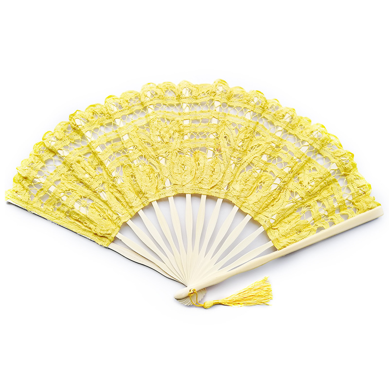 Ventilador de encaje europeo retro elegante dama ventilador de baile pro dama de honor ventilador de bordado de tela hecha a mano ventilador al por mayor