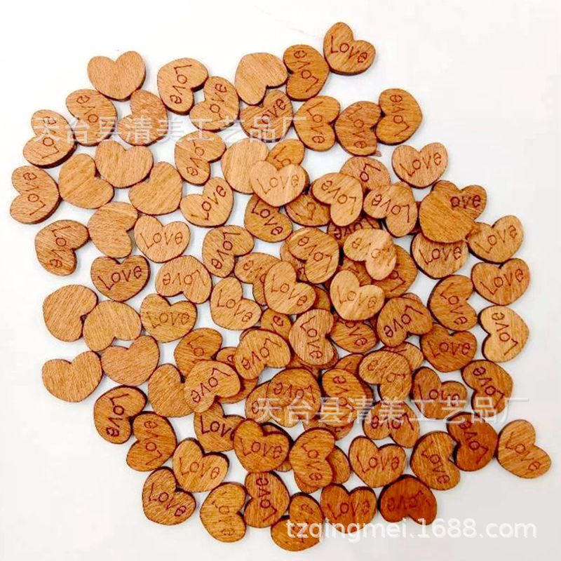 10*12mm botones de madera en forma de corazón amor botones en forma de corazón sin botón ojos 100 unids/bolsa