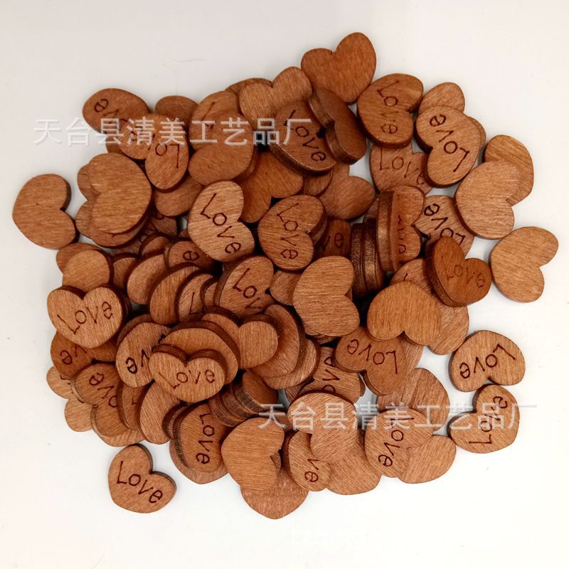 15.0 MM botones de madera de amor botones retro en forma de corazón corazón de amor marrón corazón de melocotón 100 piezas/paquete