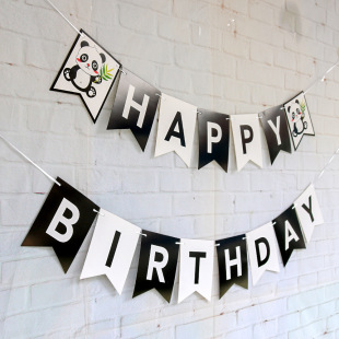 2019 New happy birthday Panda Fishtail Flower Panda Fishtail Flag birthday Party Decoration