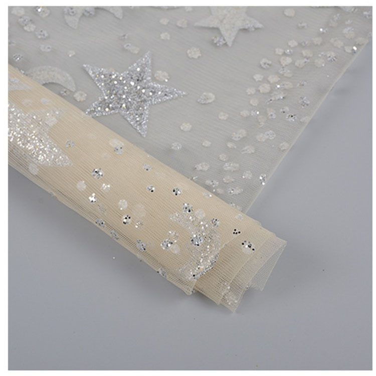 Fabricantes promocionales de bajo precio de tela de malla sequinilla doble conjunto de vestido Tianma Run Moon tela hermosa