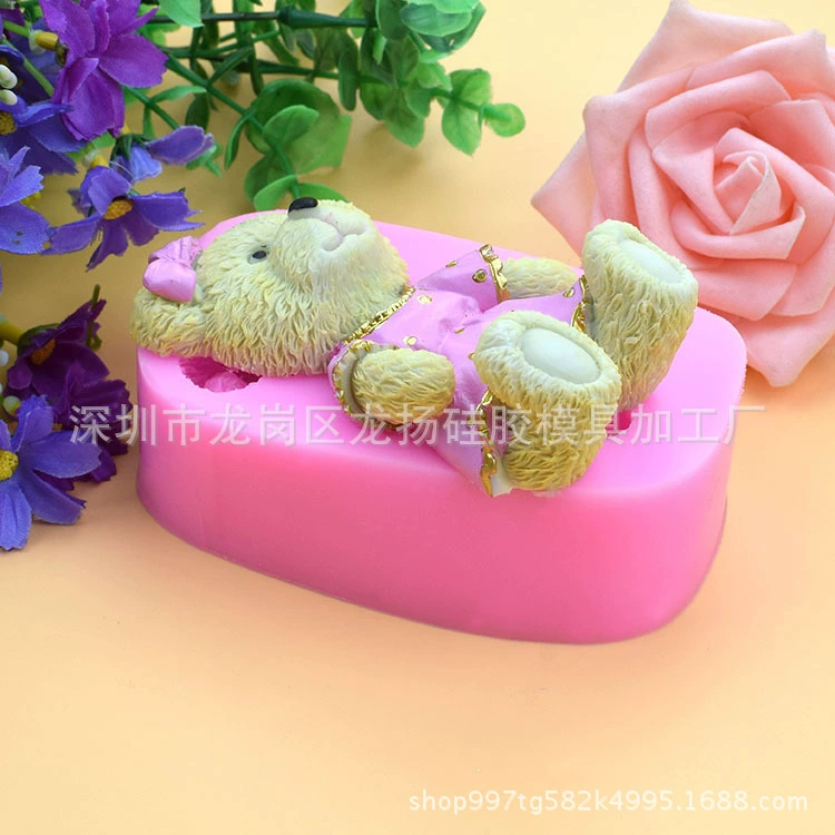 handmade soap, fondant, soft cartoon silicone mold with bow, wholesale, with little bears