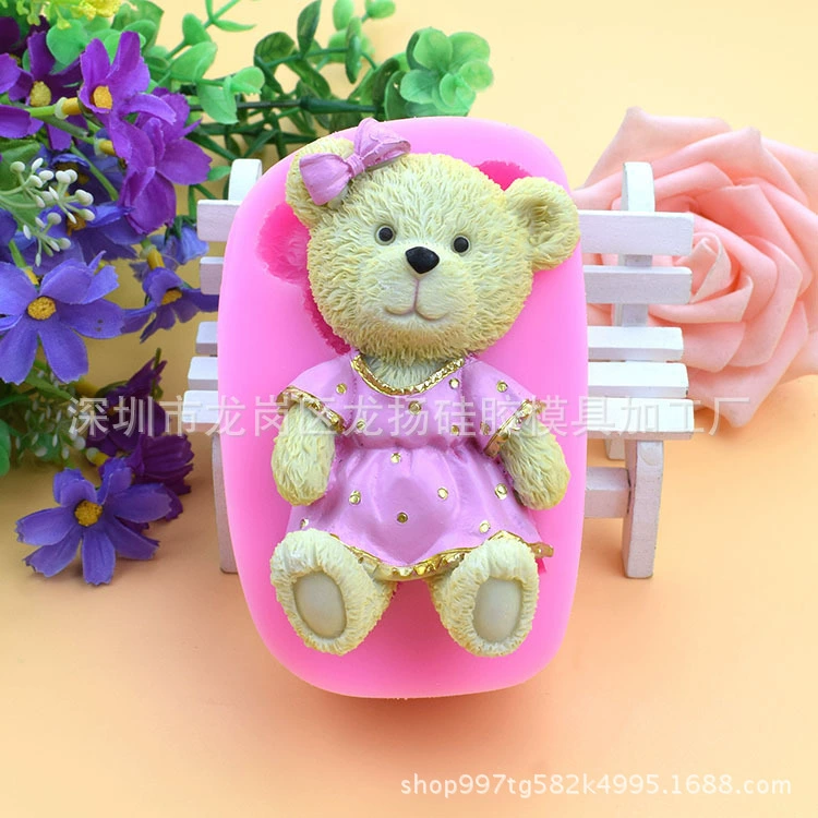 handmade soap, fondant, soft cartoon silicone mold with bow, wholesale, with little bears