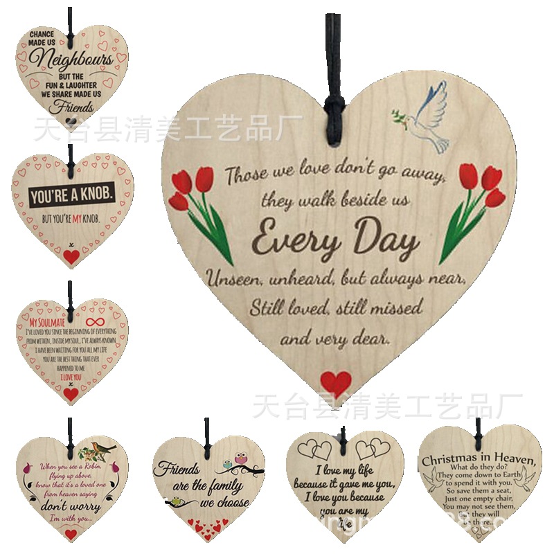 Rojo una flecha a través del amor amor amor pieza de madera colgante de madera corazón de melocotón de madera de bricolaje 1 paquete