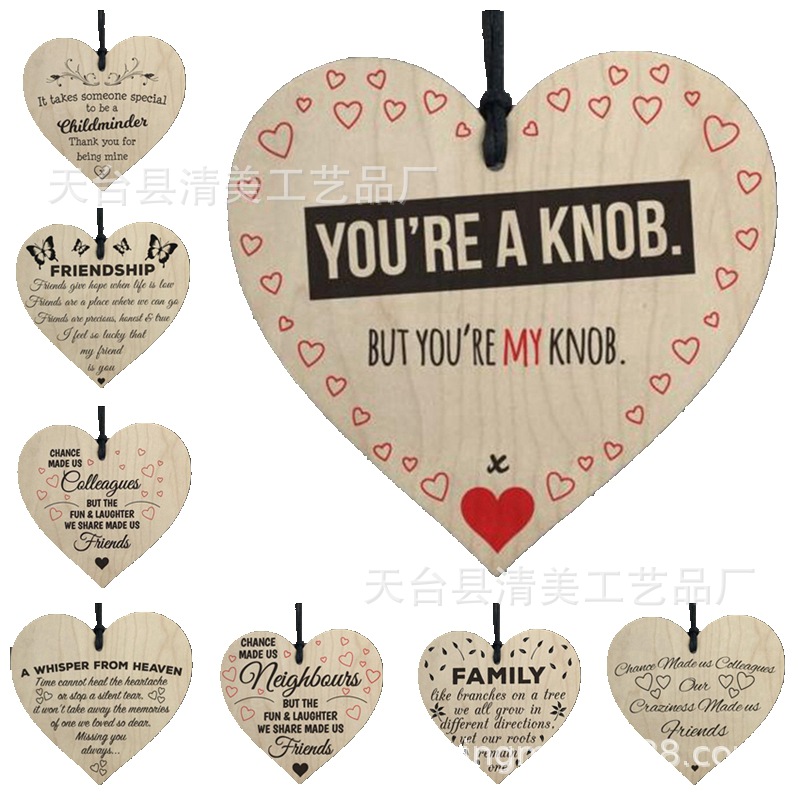 100mm tronco negro melocotón corazón amor pieza de madera colgante 1 paquete