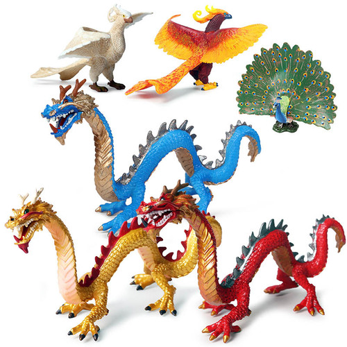 Children's simulation myth series wild animal model toys Warcraft Dragon Shenlong Phoenix mascot doll ornaments