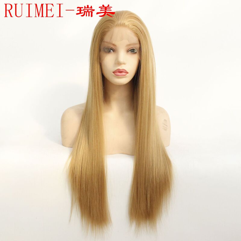 Factory straight 26# gold straight density 150 lace half hand-woven wig cross-border synthetic