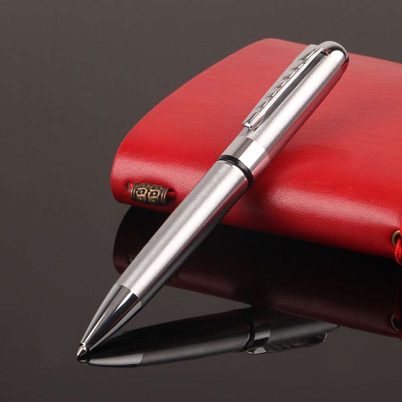 Fábrica al por mayor de metal de acero inoxidable giratorio bolígrafo publicidad creativa regalo pluma impresa LOGO entrega de una sola pieza