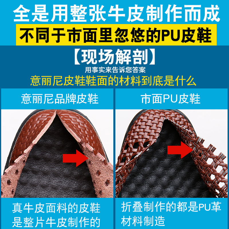 Sandalias de cuero genuino para hombre zapatos de cuero sandalias de cuero de verano agujero transpirable hueco blanco negocios zapatos casuales formales