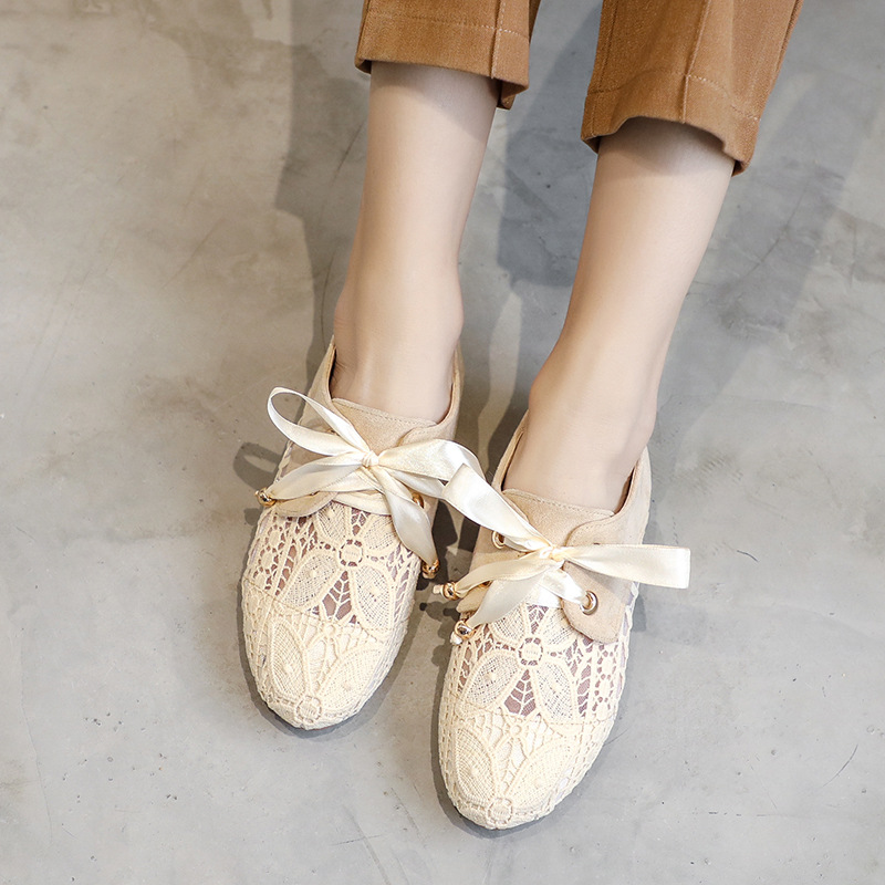 2023 nuevos zapatos de mujer plana encaje-up viejo Beijing malla encaje zapatos de mujer estilo británico zapatos de una sola capa para las mujeres