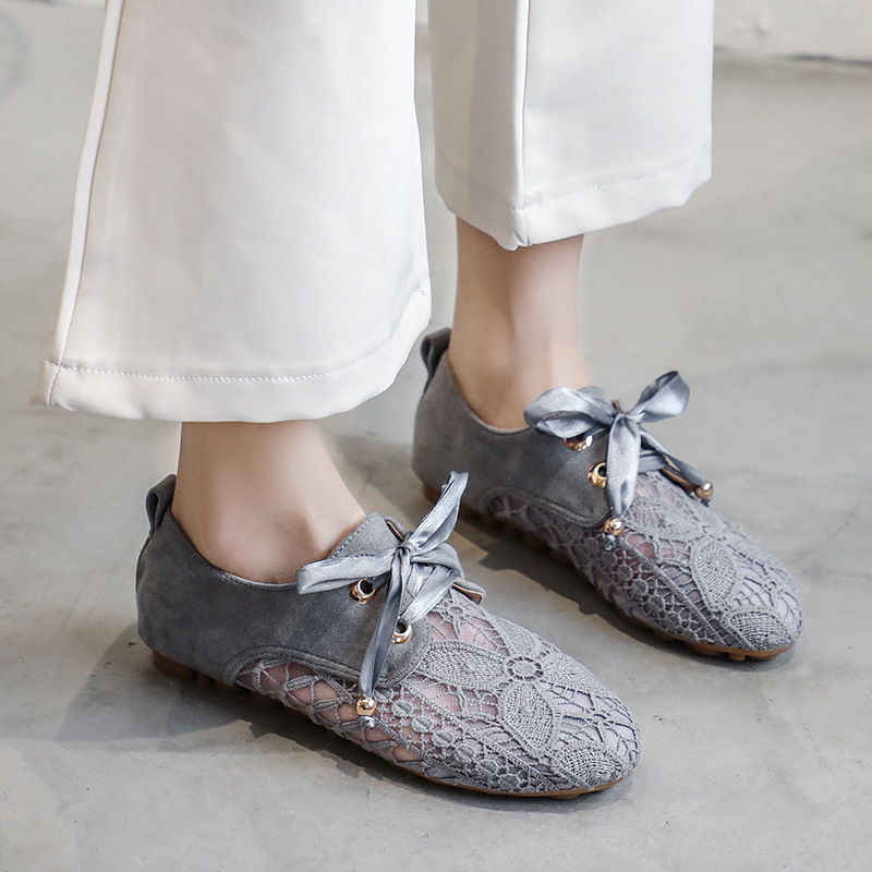 2023 nuevos zapatos de mujer plana encaje-up viejo Beijing malla encaje zapatos de mujer estilo británico zapatos de una sola capa para las mujeres