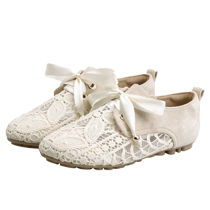 2023 nuevos zapatos de mujer plana encaje-up viejo Beijing malla encaje zapatos de mujer estilo británico zapatos de una sola capa para las mujeres