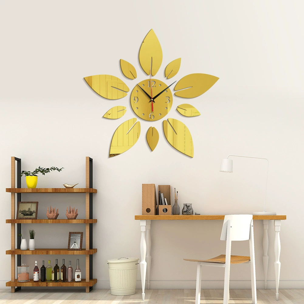 Ши Ци Романтические лепестки Листья акриловые зеркальные часы Гостиная Спальня Кабинет декоративные зеркальные наклейки DIY239
