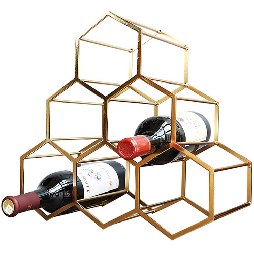 European modern minimalist creative empty iron wine rack bar metal ornaments electroplated rose gold wine bottle display