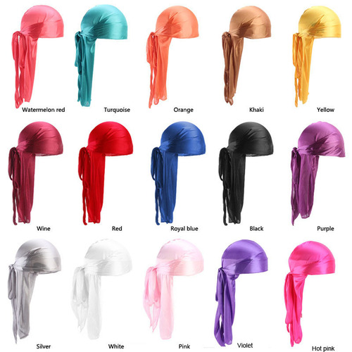 European and American men's and women's imitation silk long tail turban hat pirate hat silky durag TJM-05C